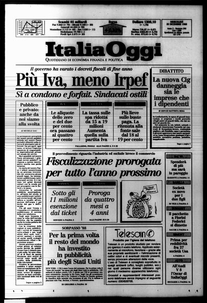 Italia oggi : quotidiano di economia finanza e politica